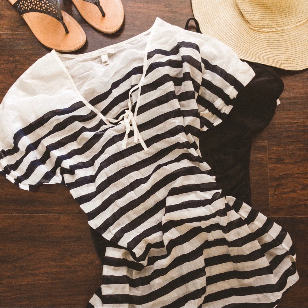 J. Crew Striped Sheer Top/Swimsuit Cover